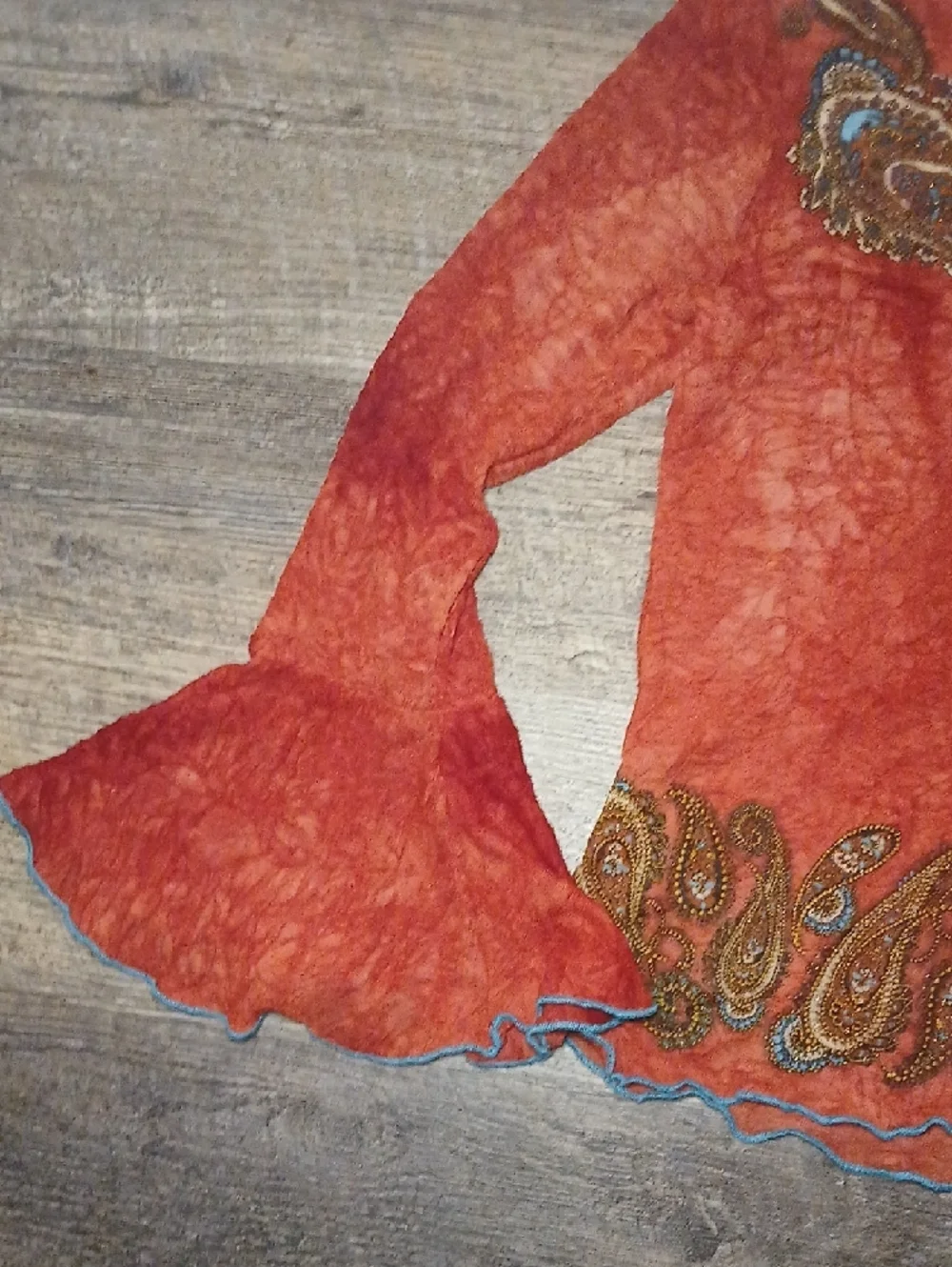 anchor blue Red Paisley Embroidered V-Neck Long Sleeve Top - Picture 4 of 5